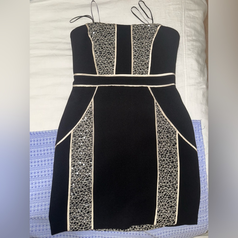 Max & Cleo Strapless Sequin Mini Dress 
size: 8